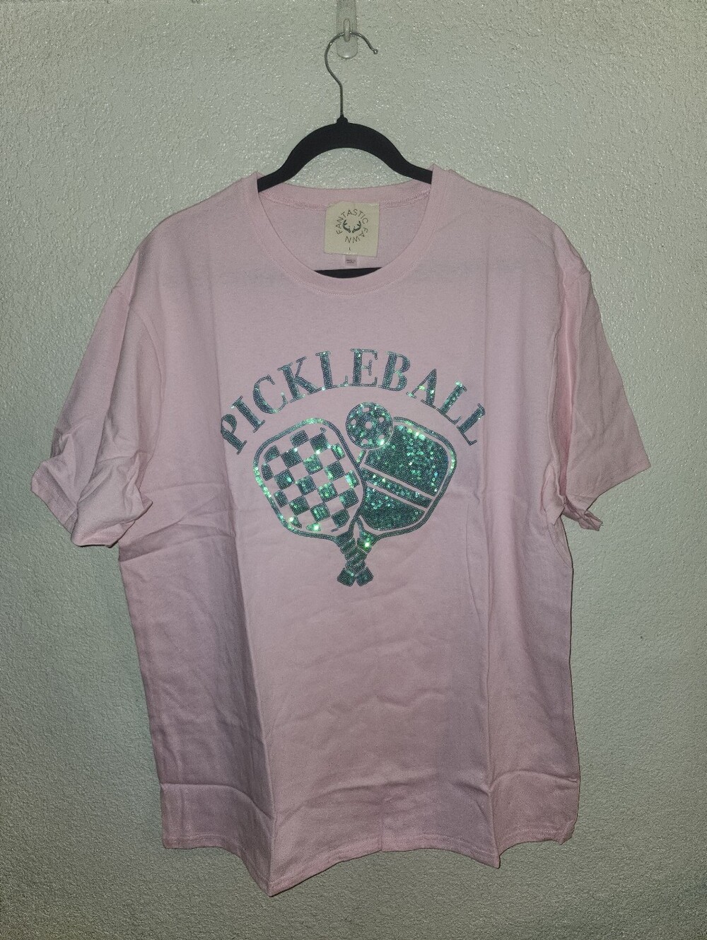 🩷NWOT/NIP Fantastic Fawn "Pink🩷 Pickleball Sequin✨ Graphic T-Shirt" Sz Large🩷 - Picture 12 of 16